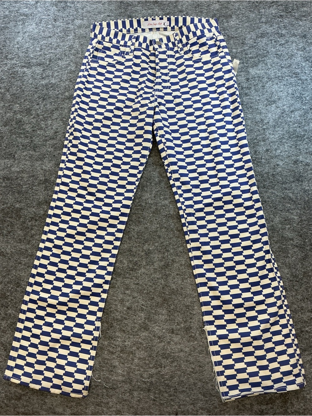 Lisa Says Gah Navy and White Checker Trousers Size 2